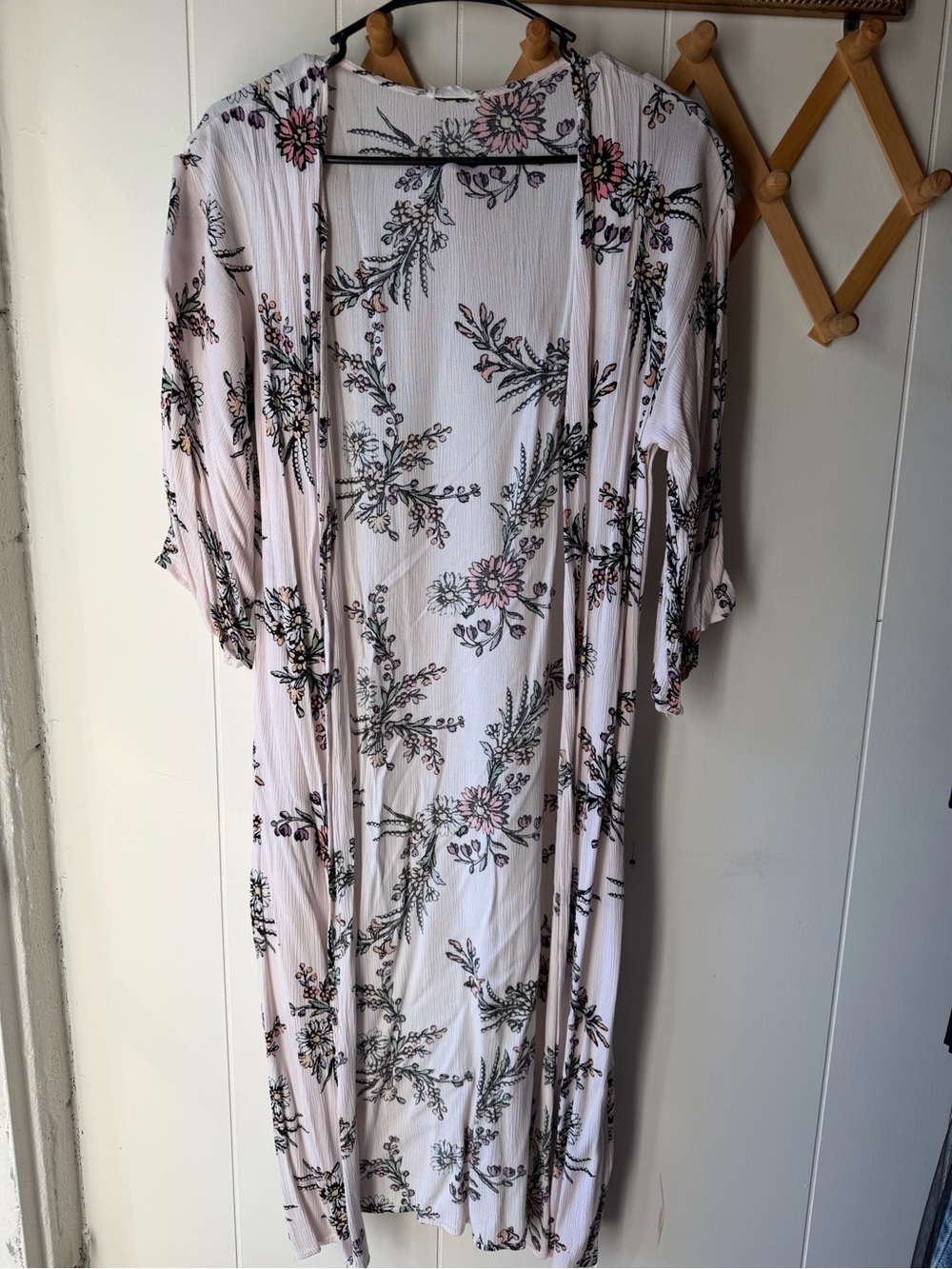 Floral Open-Front Kimono - Light Pink